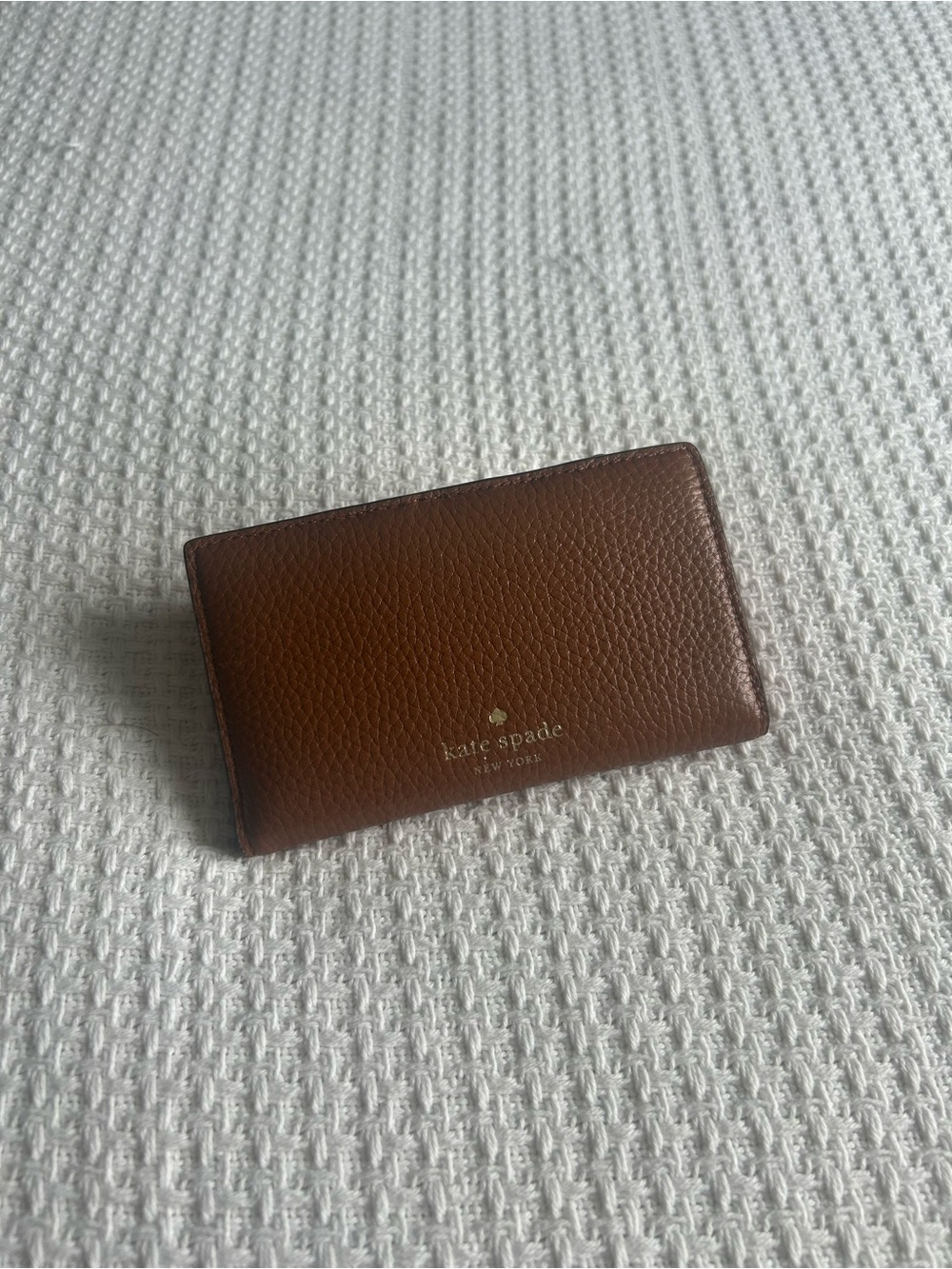 kate spade Brown Pebbled Leather Card Wallet with Gold Logo